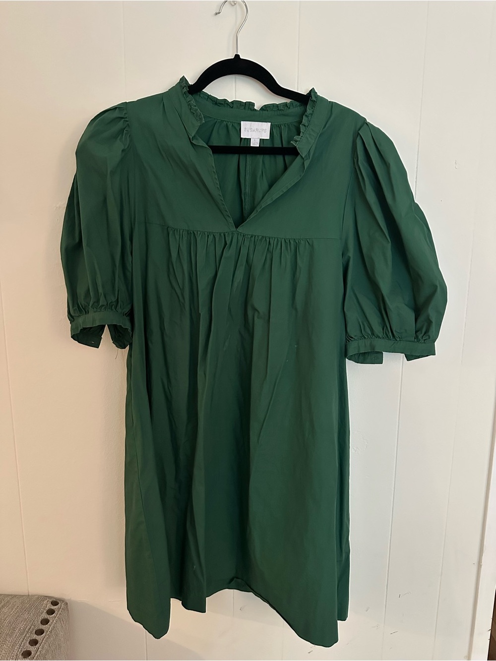 Sugarlips Dark Green Ruffle Neck Blouse